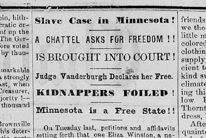 Slave Case in Minnesota newspaper article.