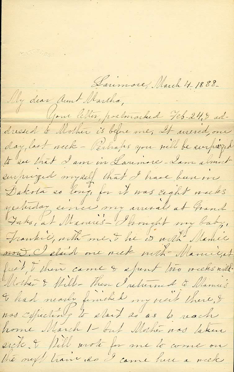 Page from Mary Carpenter's Letters.