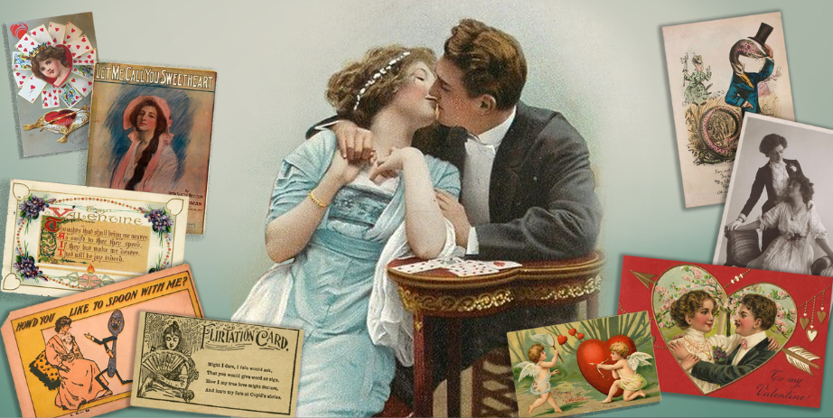 Various vintage valentines cards from Victorian times